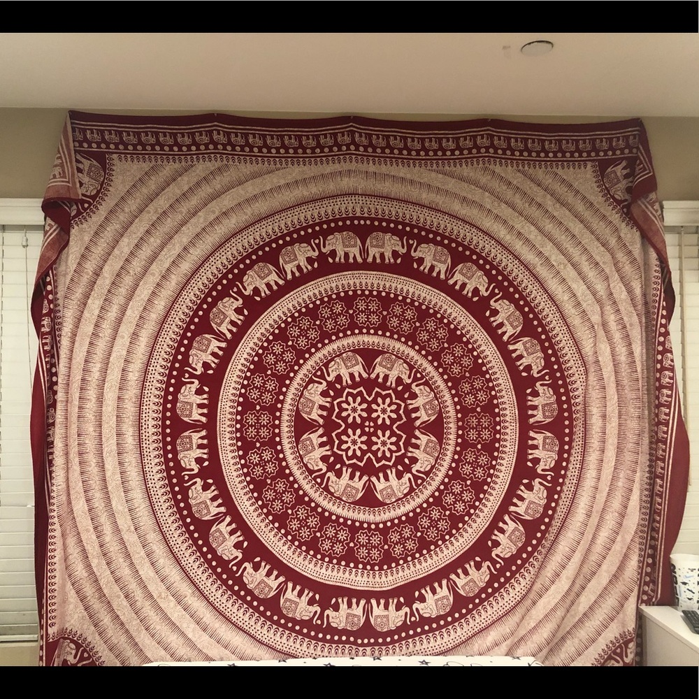 HUGE red and beige elephant tapestry